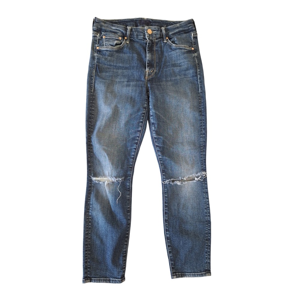 Mother The Looker Crop Jeans On The Edge Distressed Skinny Blue Denim 27